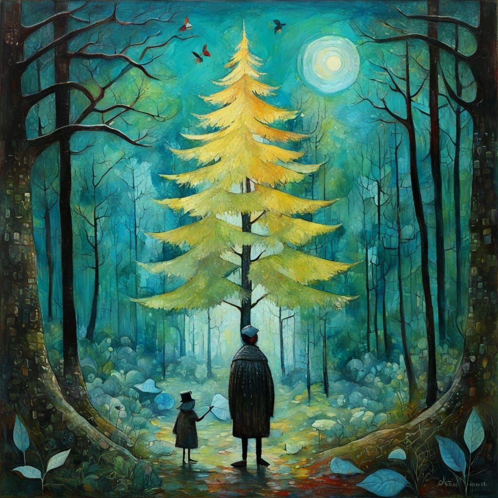 Textured Forest Scene in Encaustic Style