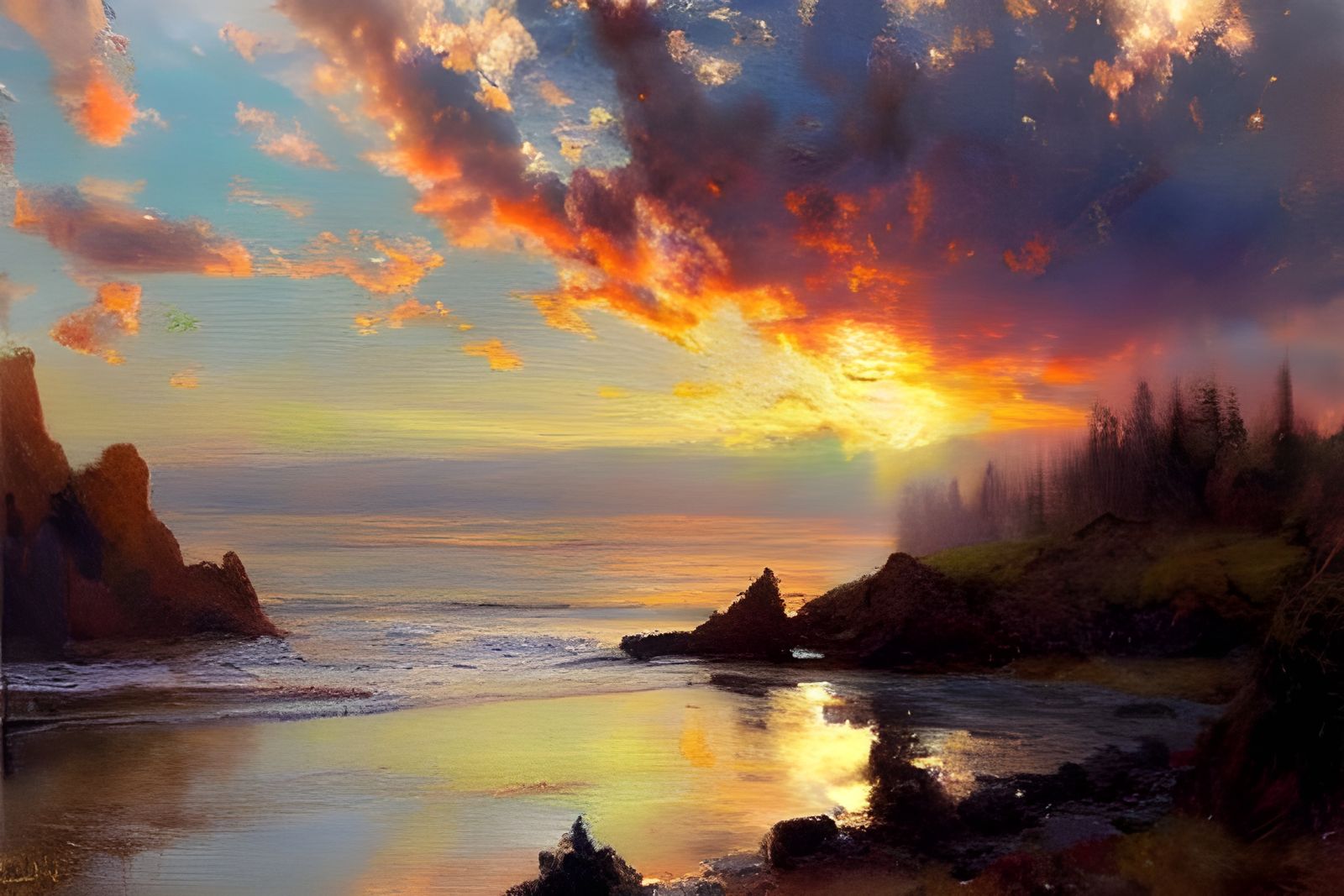 Pacific Northwest Sunset: Oil Painting on Canvas