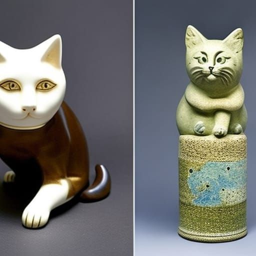 Abyssinian Cat Ceramic Sculpture in Surrealist Style