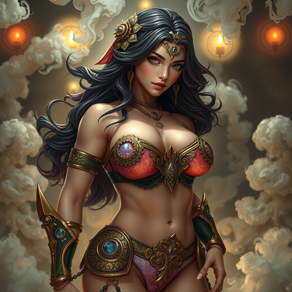 Muscle Warrior Woman in Art Nouveau Style