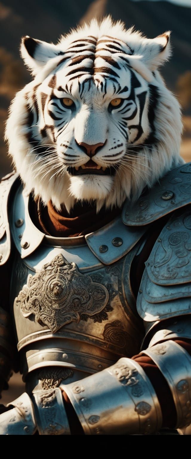 Epic White Tiger Warrior Shares Wisdom in Cinematic Glory