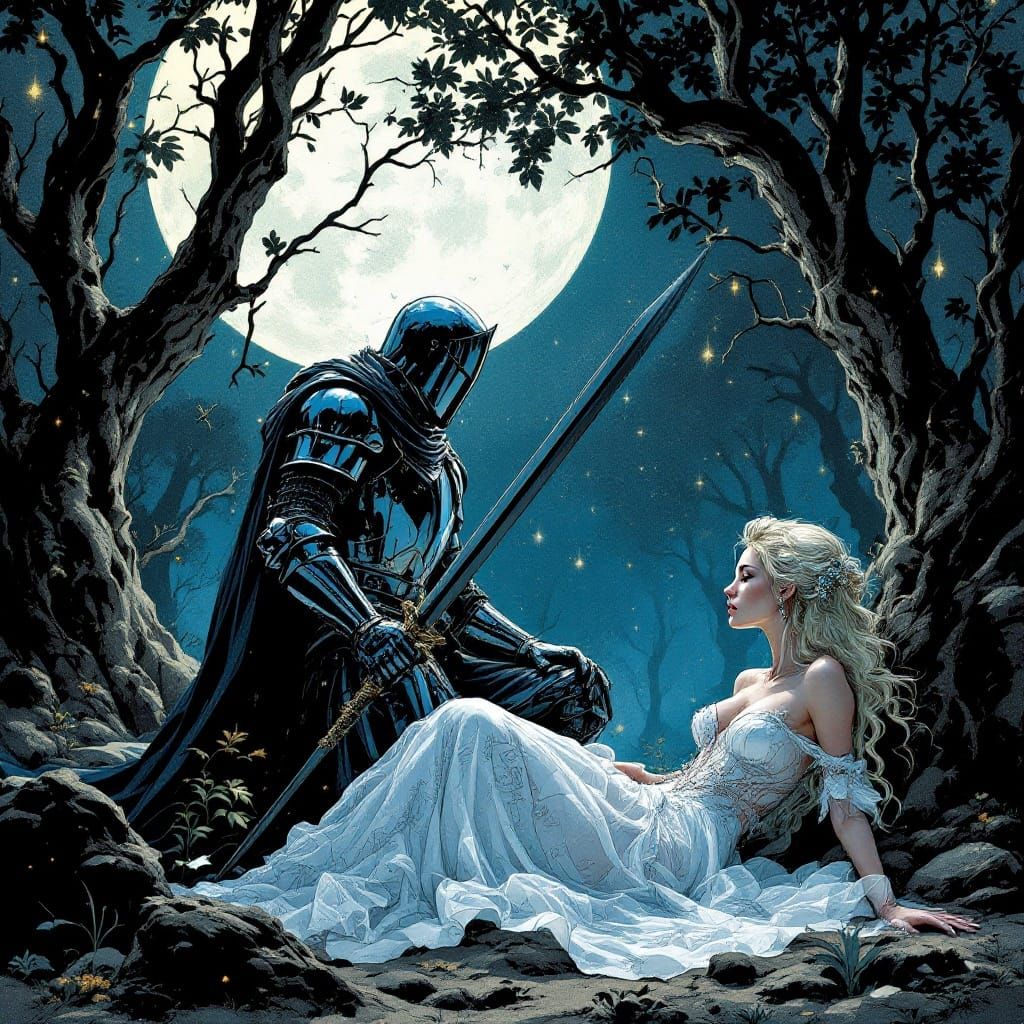 Dark Knight Saves Enchanted Princess in Moody, Gothic Landsc...