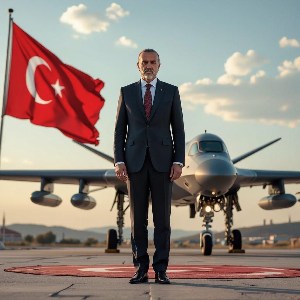 Erdogan with Bayraktar Drone in Realistic Style