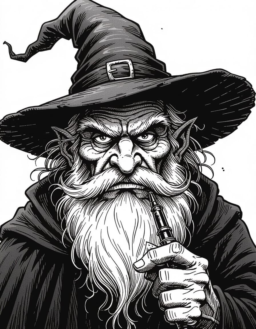 Wizened Wizard Cartoon in S. Clay Wilson Style