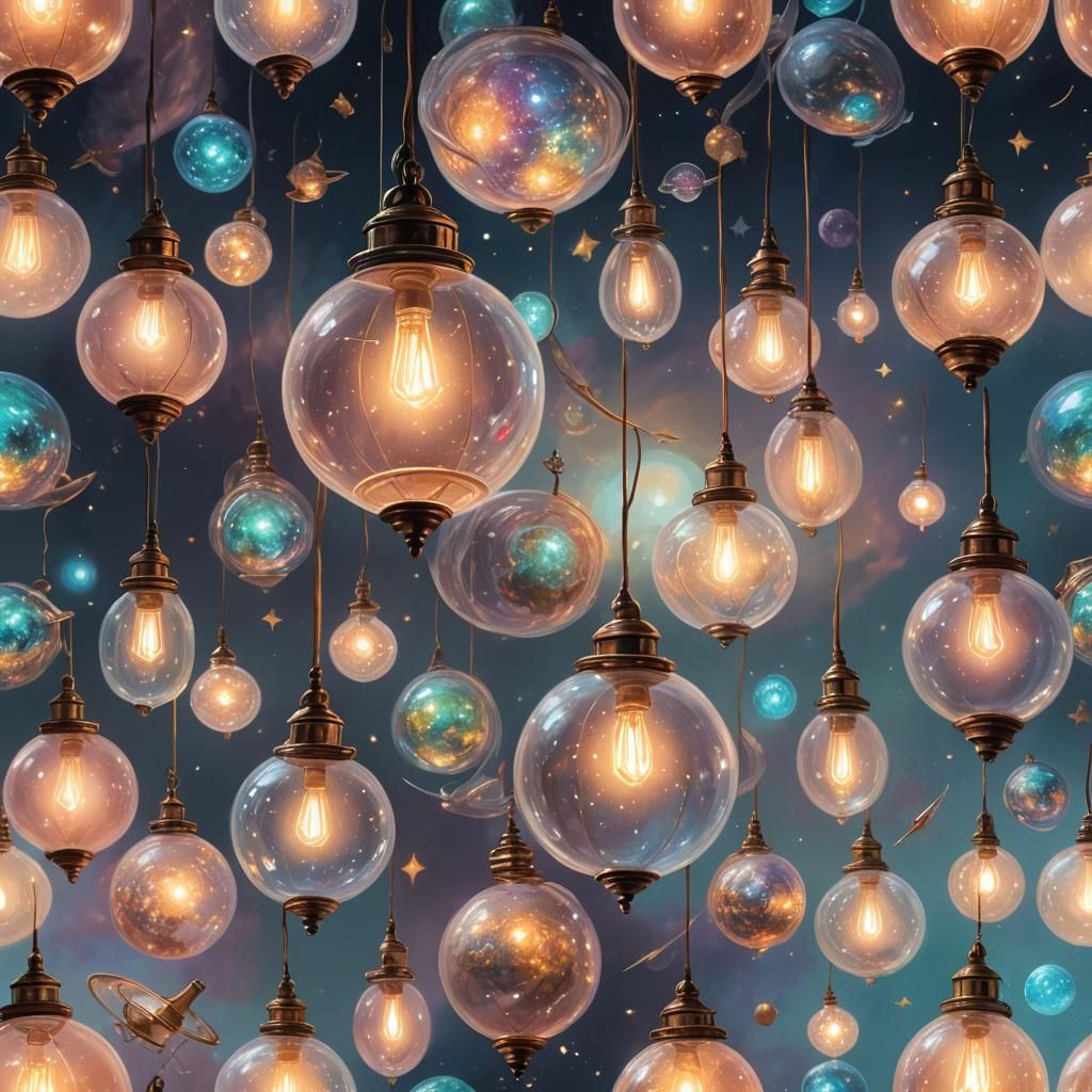 Lamps in Space: Iridescent Oil Painting