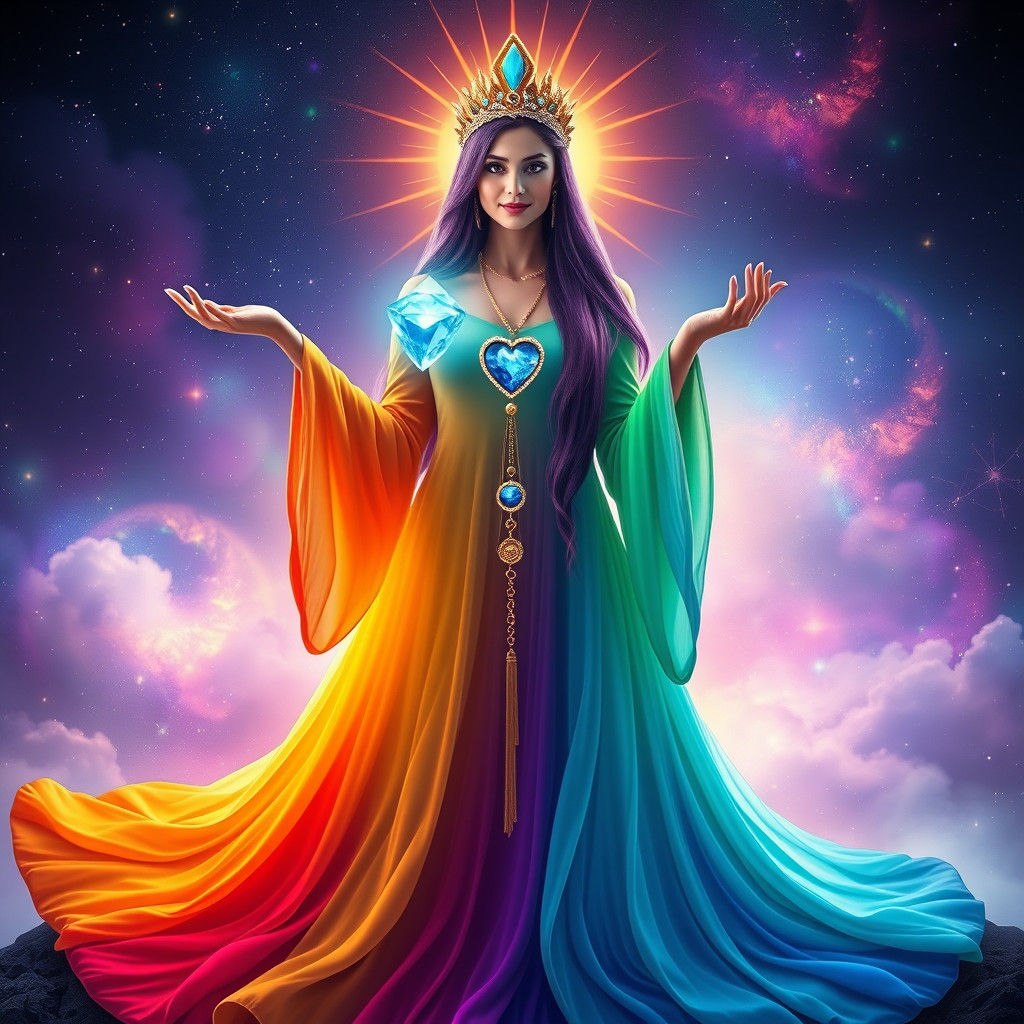 Magical Rainbow Goddess with Crystal and Pendulum