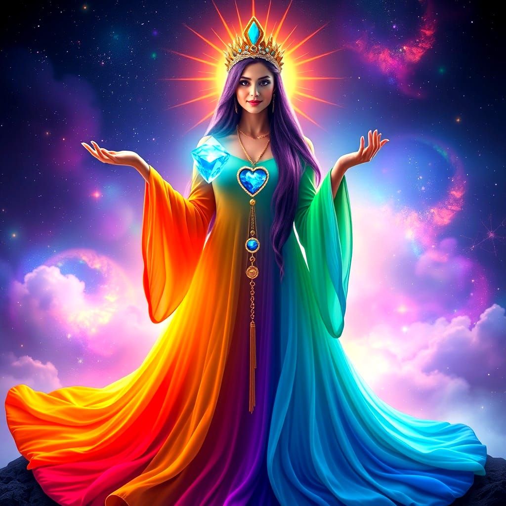 Magical Being with Rainbow Dress and Crystal