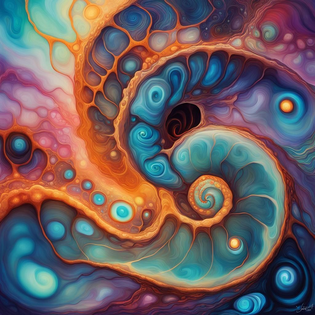 Ethereal Alien Gastropod Dream in Alcohol Ink Style