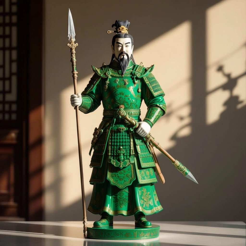 Emerald Green Chinese Warrior Statue in Porcelain