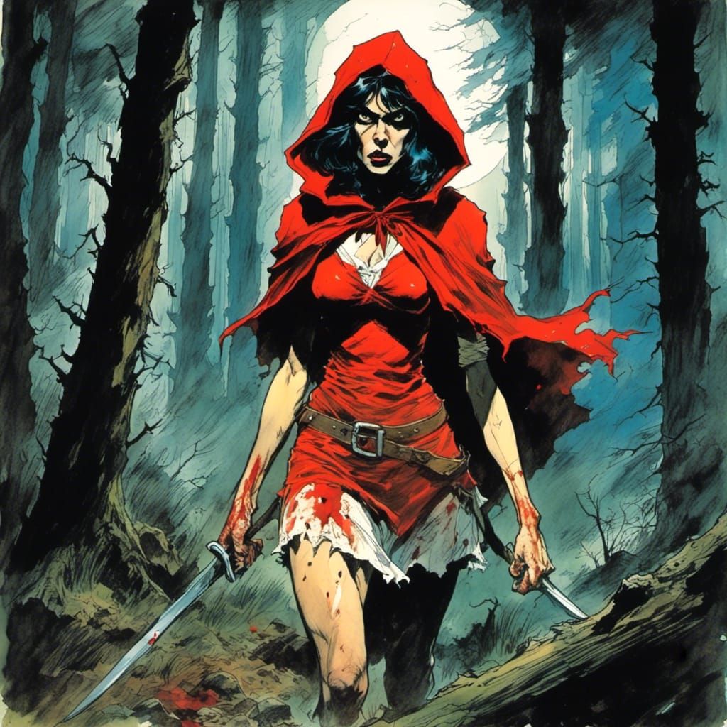 Intense Portrait of Little Red Riding Hood in Comic Style