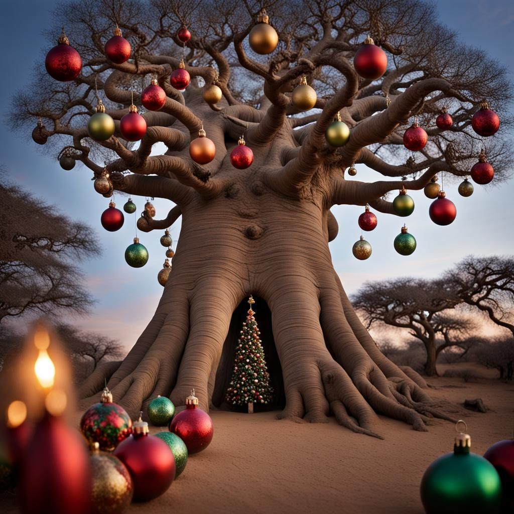 Baobab Tree with Christmas Decor: Professional Portrait