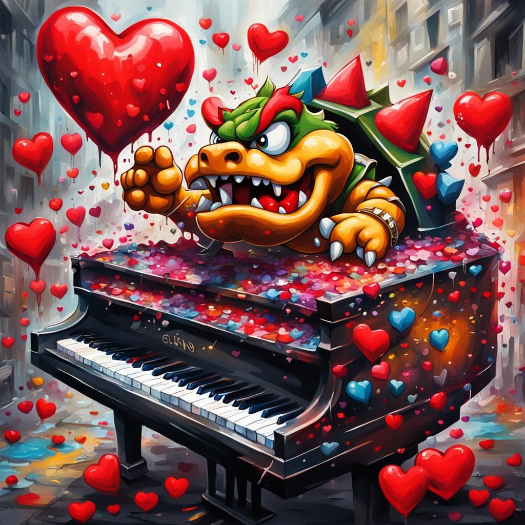 Bowser Plays Piano in Graffiti Splash Art Style