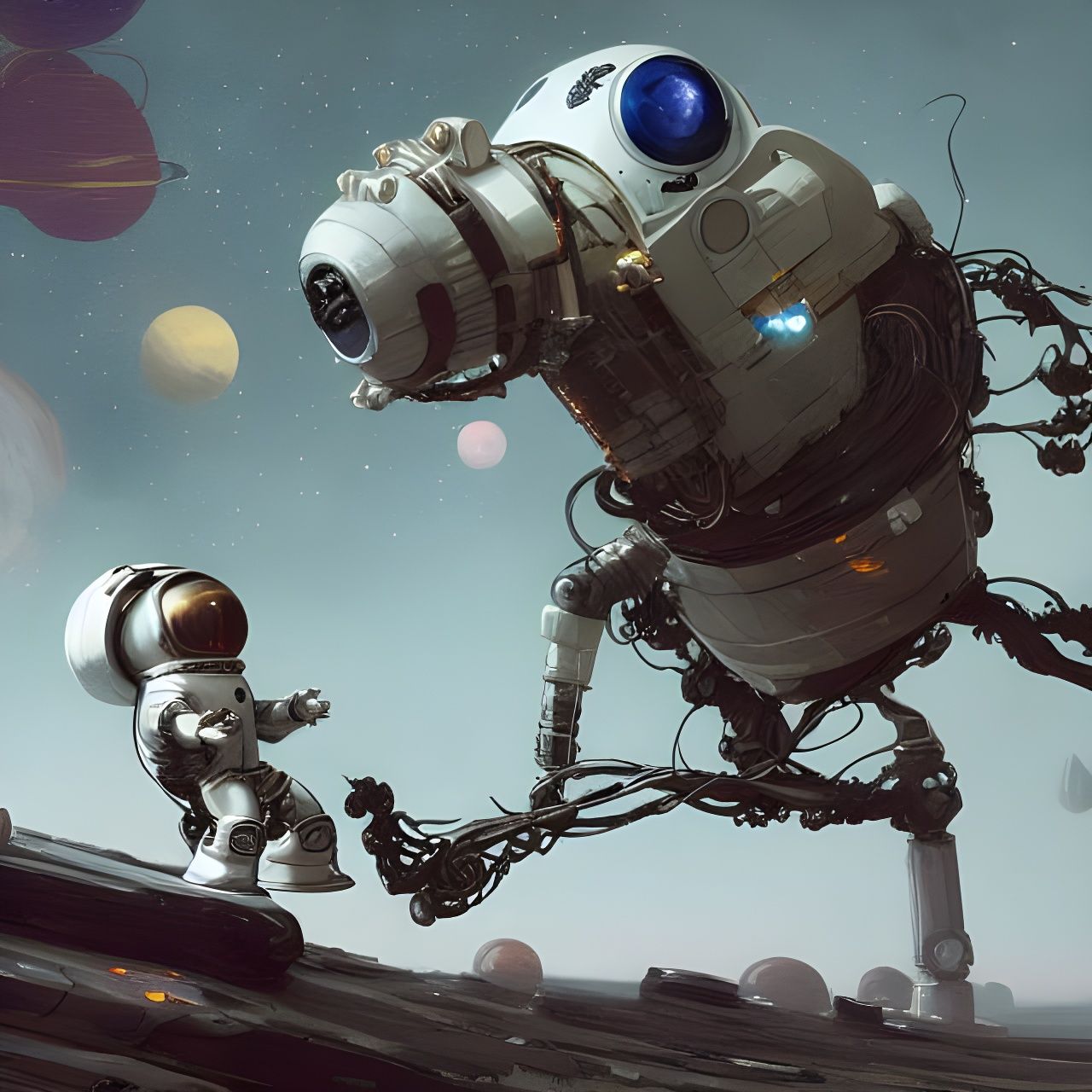 Robo Astronaut Rides Space Bike in Sci-Fi Art