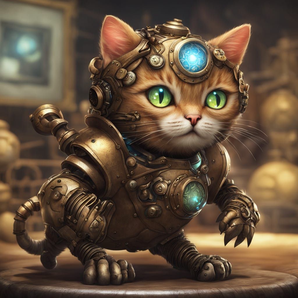 Steampunk Kitten Cyborg Reimagined