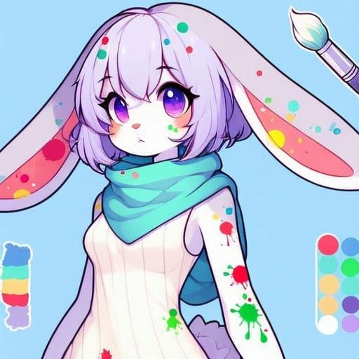 Anime-Inspired Bunny in Vibrant Paint Splatters