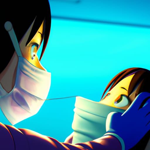 Dentist Examining Girl, Anime Style Illustration