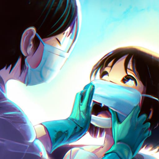 Female Dentist Examines Girl in Studio Ghibli Style