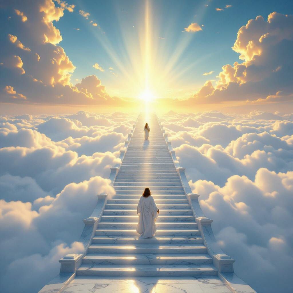 Endless Marble Staircase to Golden Sky, Divine Light