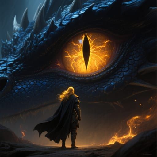 Ancient Soldier Confronts Dragon Eye: Fantasy Concept Art