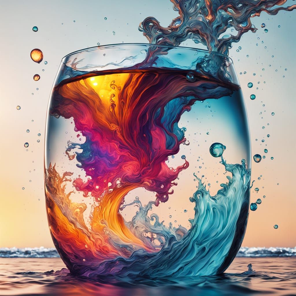 Hyperrealistic Glass Container of Turbulent Sea