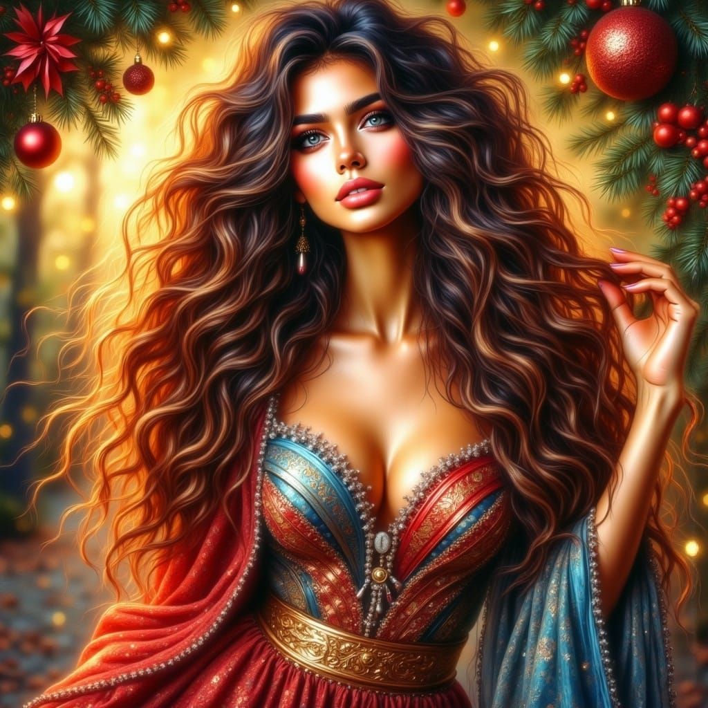 Alluring Holiday Goddess in Iridescent Gown