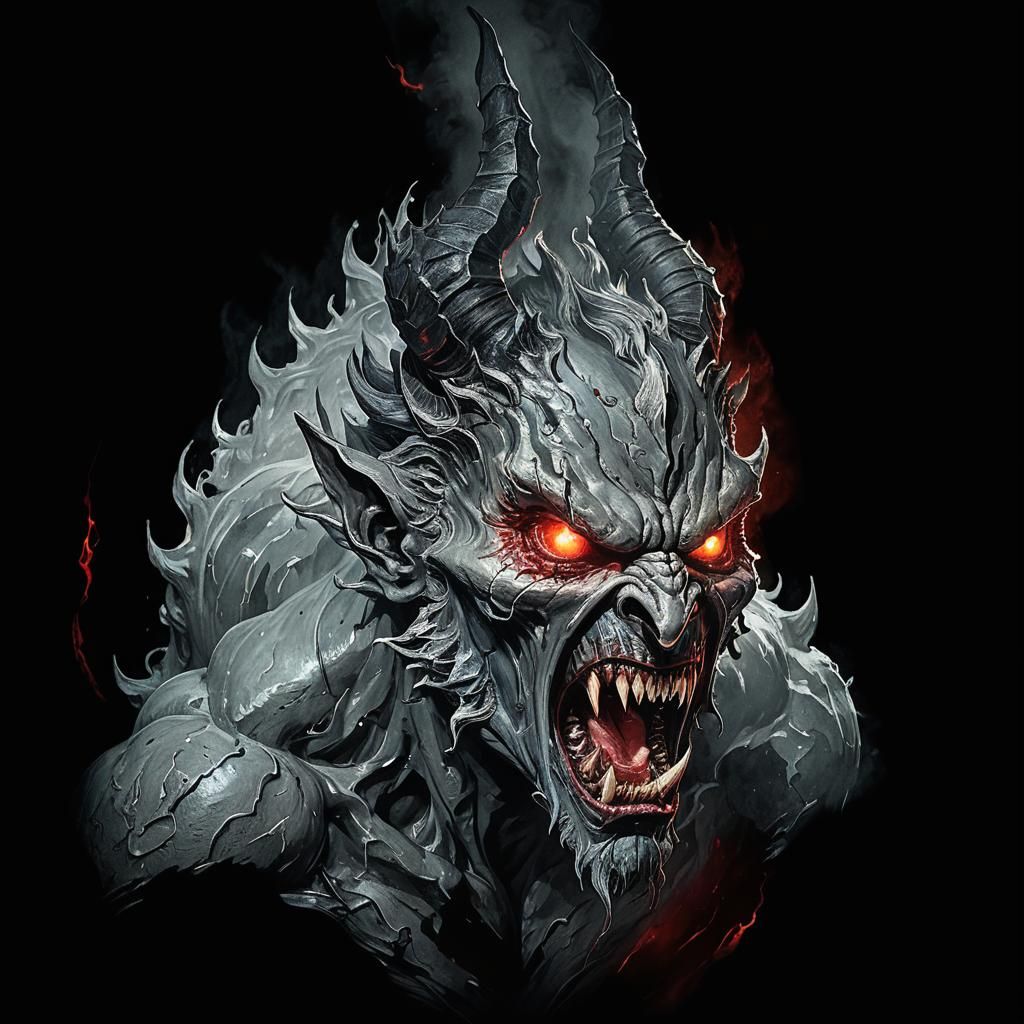 Terrifying Demon Screaming in Dark Cave: Gothic Horror Art