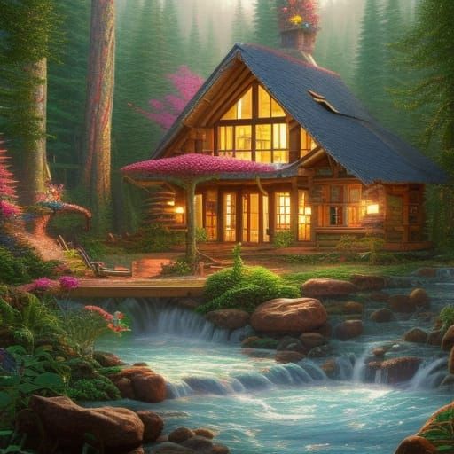 Detailed Forest Lodge Digital Painting