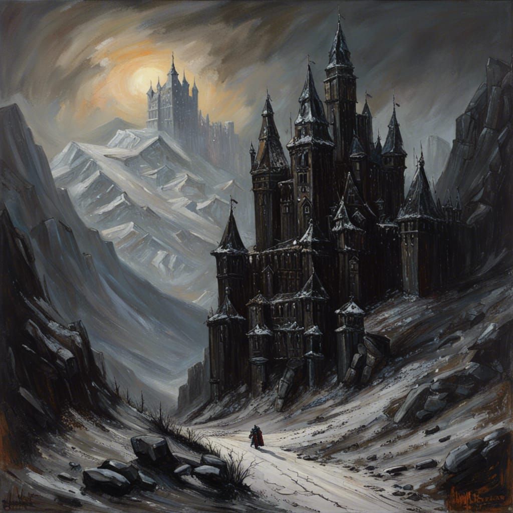 Eerie Gothic Castle in Dark Fantasy Landscape