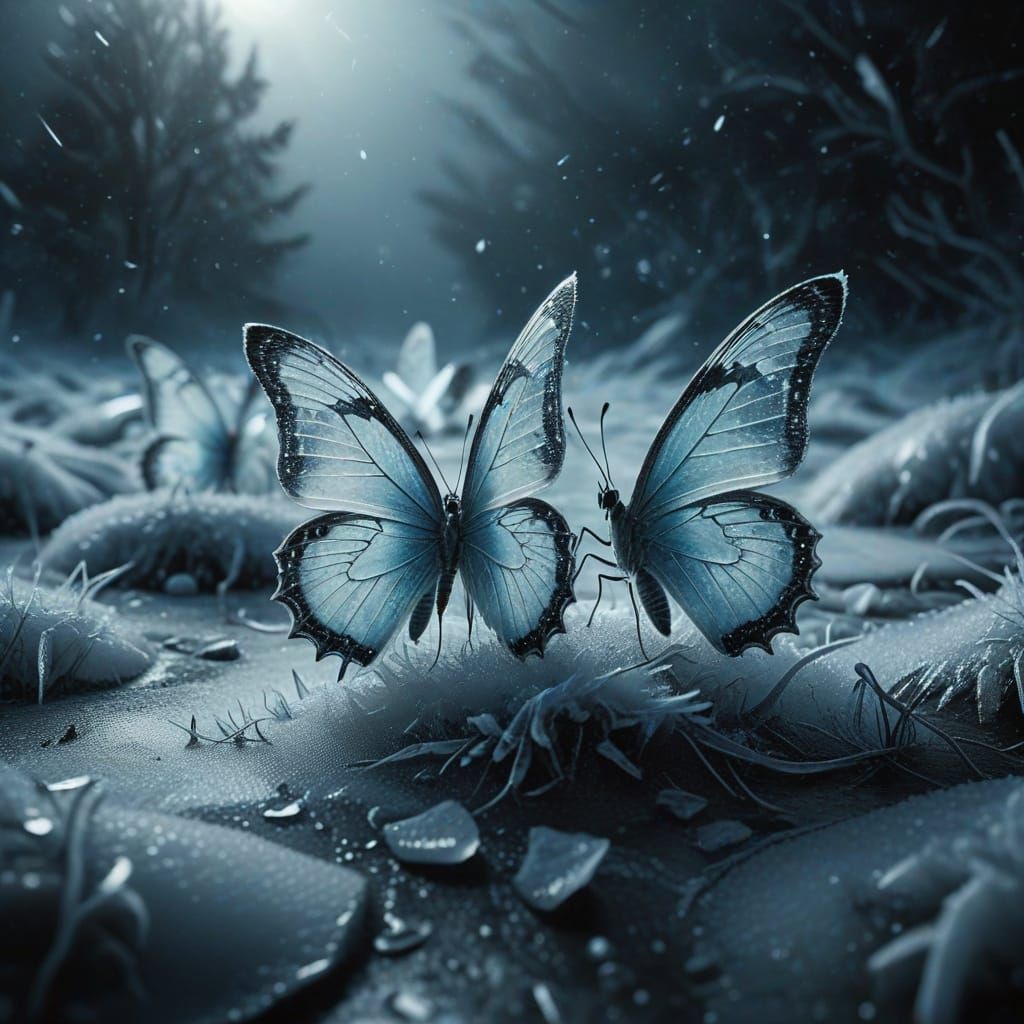 Surreal Ice Butterflies in a Frozen Biomechanical Landscape