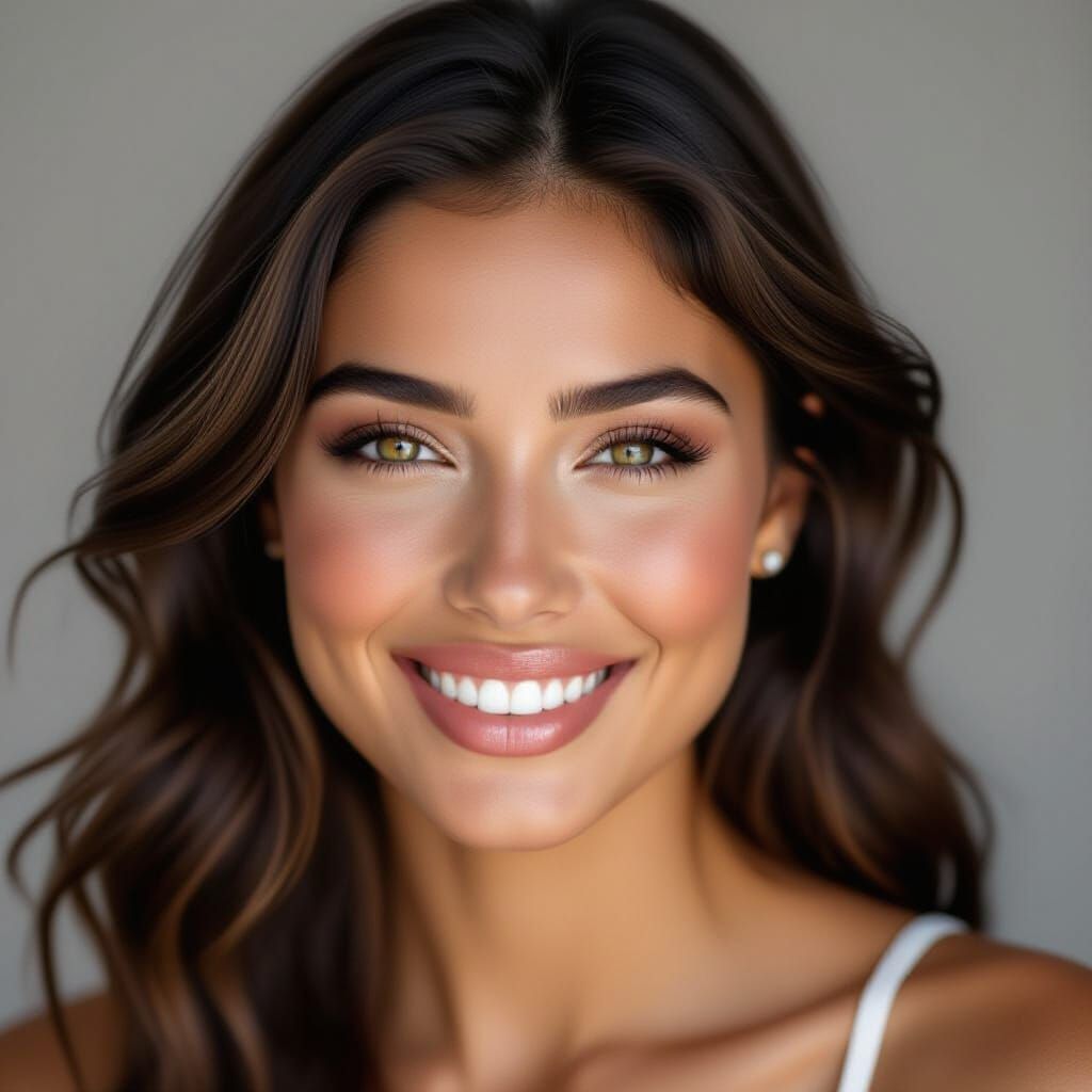 Sultry Smiling Woman With Twinkling Eyes Close Up