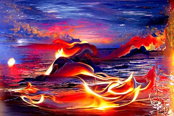 Astral Twilight Seascape with Fiery Light