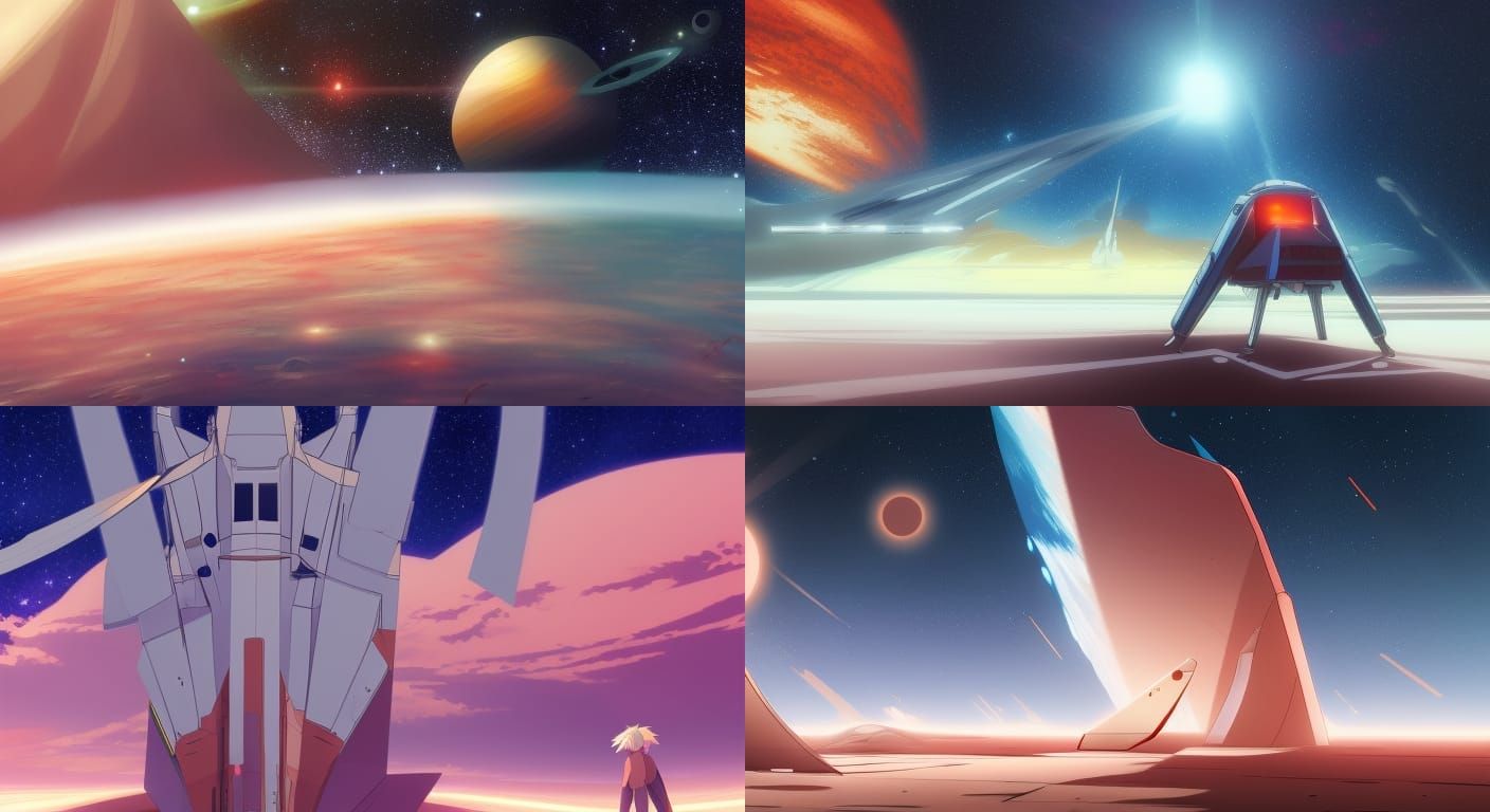 Spaceship Observes Dying Star in Anime Style
