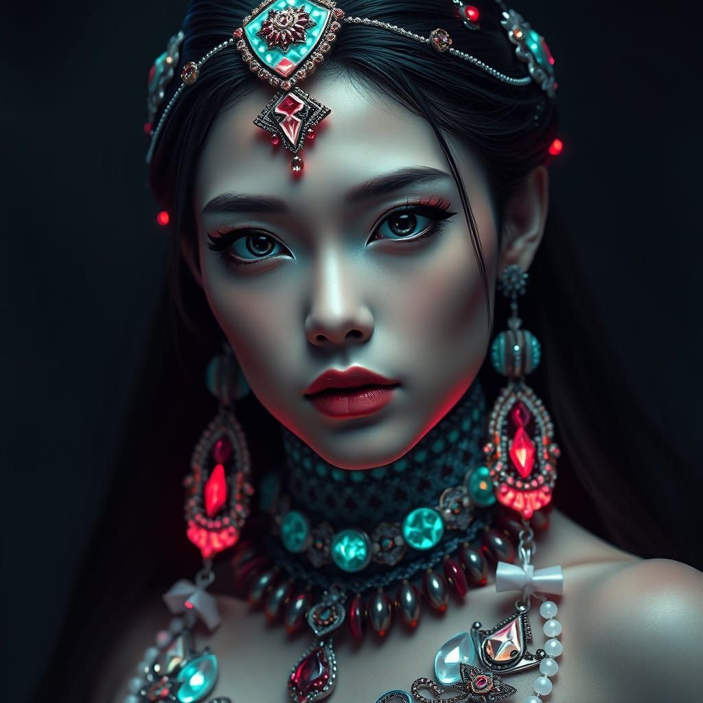 Ethereal Goddess Radiates Mystique in Dark, Bioluminescent P...