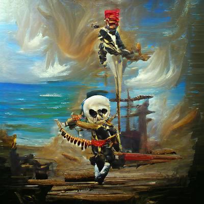 Skeleton Pirate Captain in Oil Painting Style