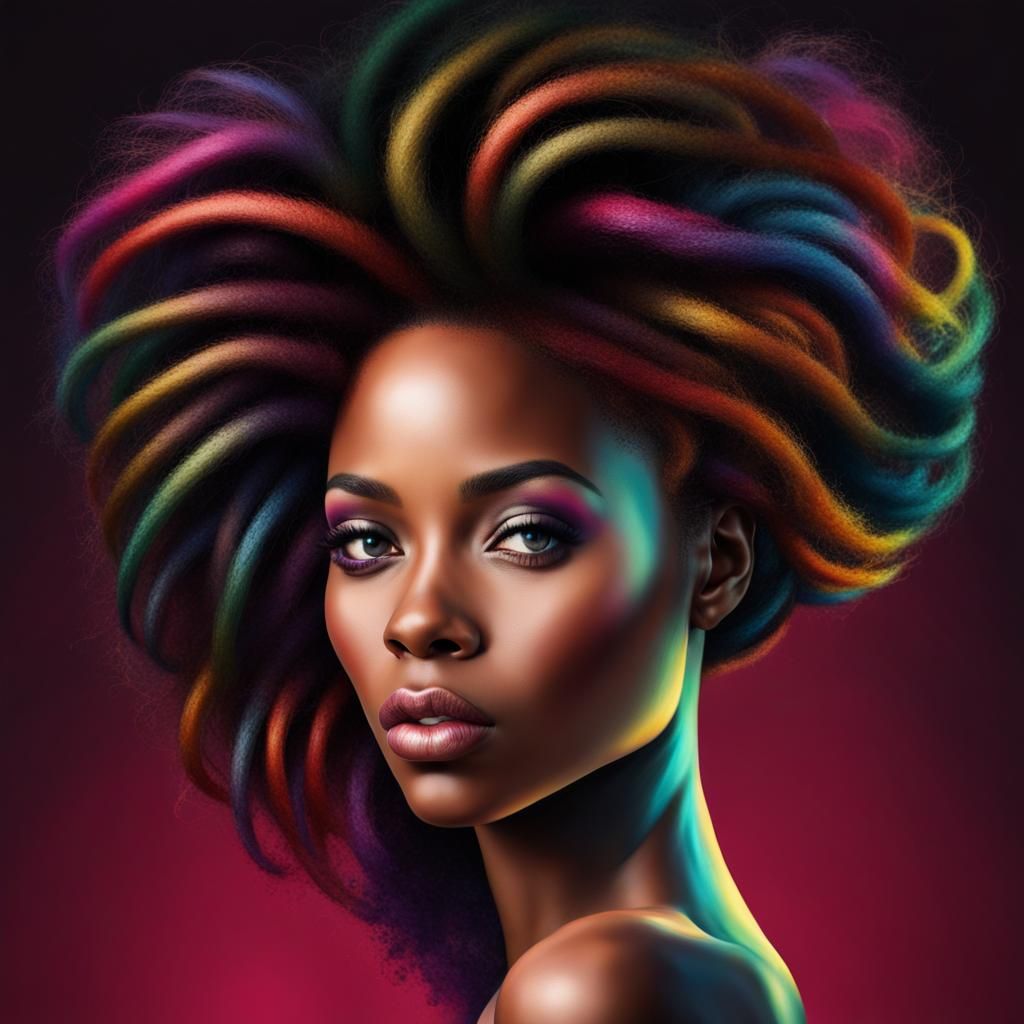 Hyperrealistic Portrait of Woman with Colorful Hair
