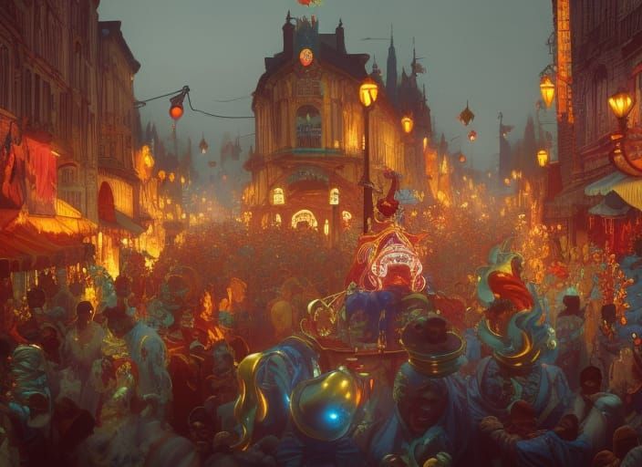 Creepy Carnival Clowns Parade at Dusk