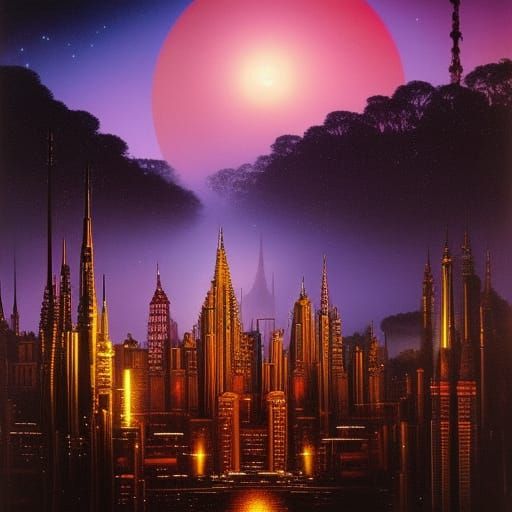 Decopunk City in Moonlight: A Digital Masterpiece