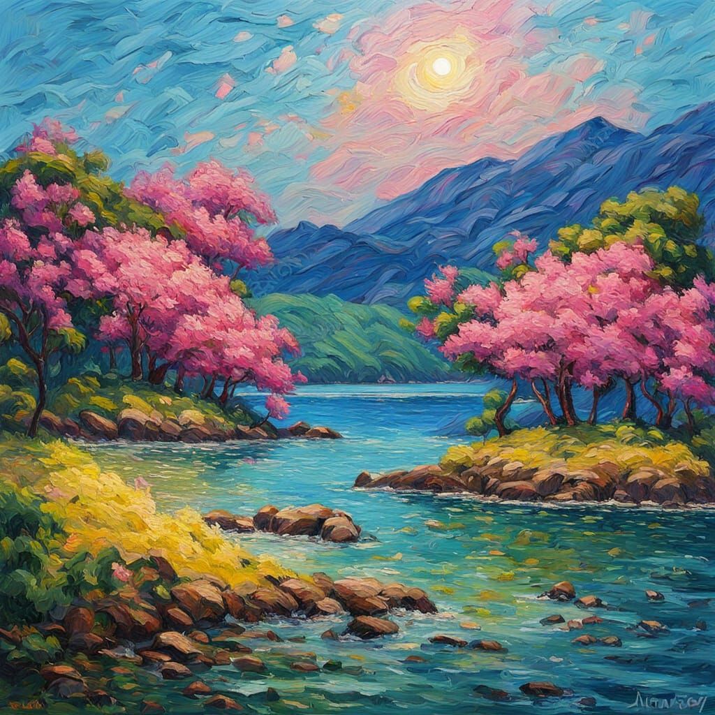 Mytilini Island Landscape: Expressive Oil Painting