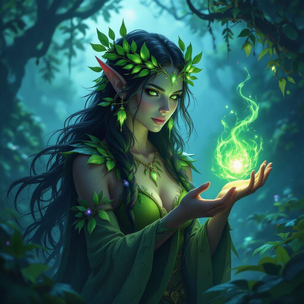 Night Elf Druid Casting Nature Spells in Enchanted Forest