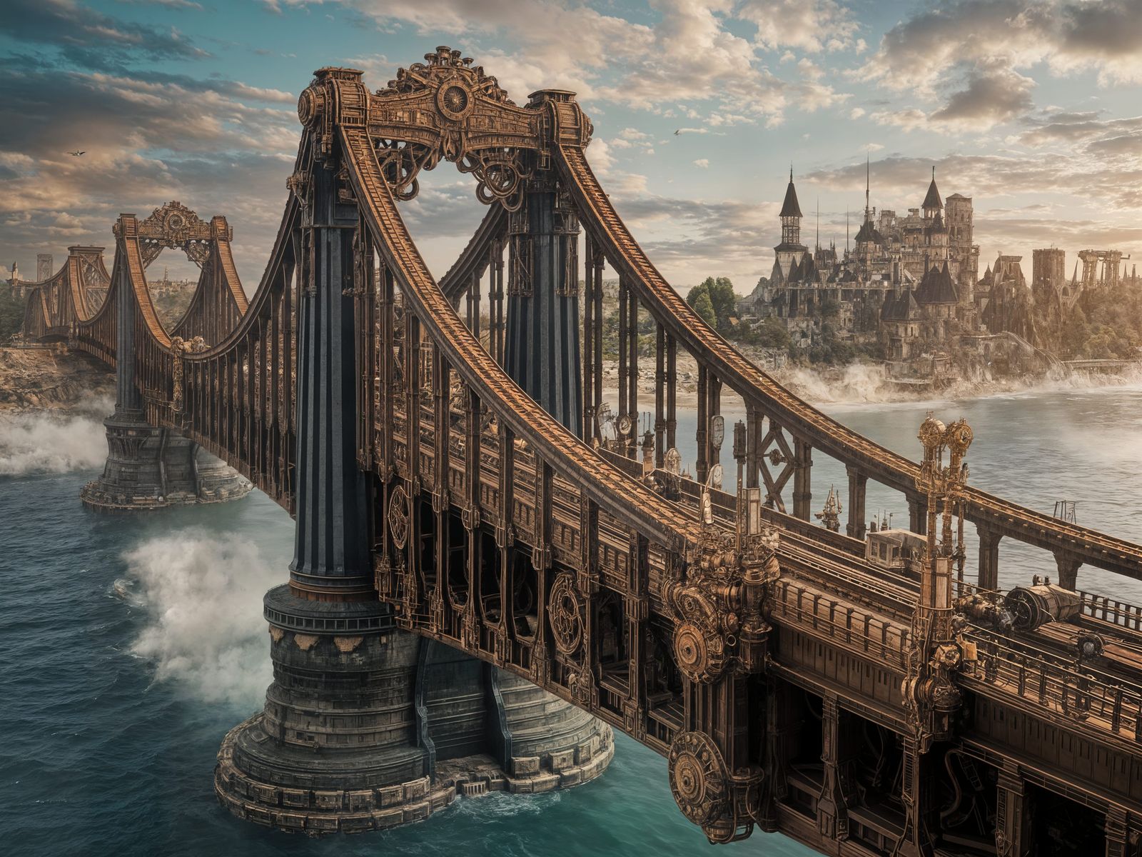 Steampunk Marvel Bridge Rotates with Intricate Details