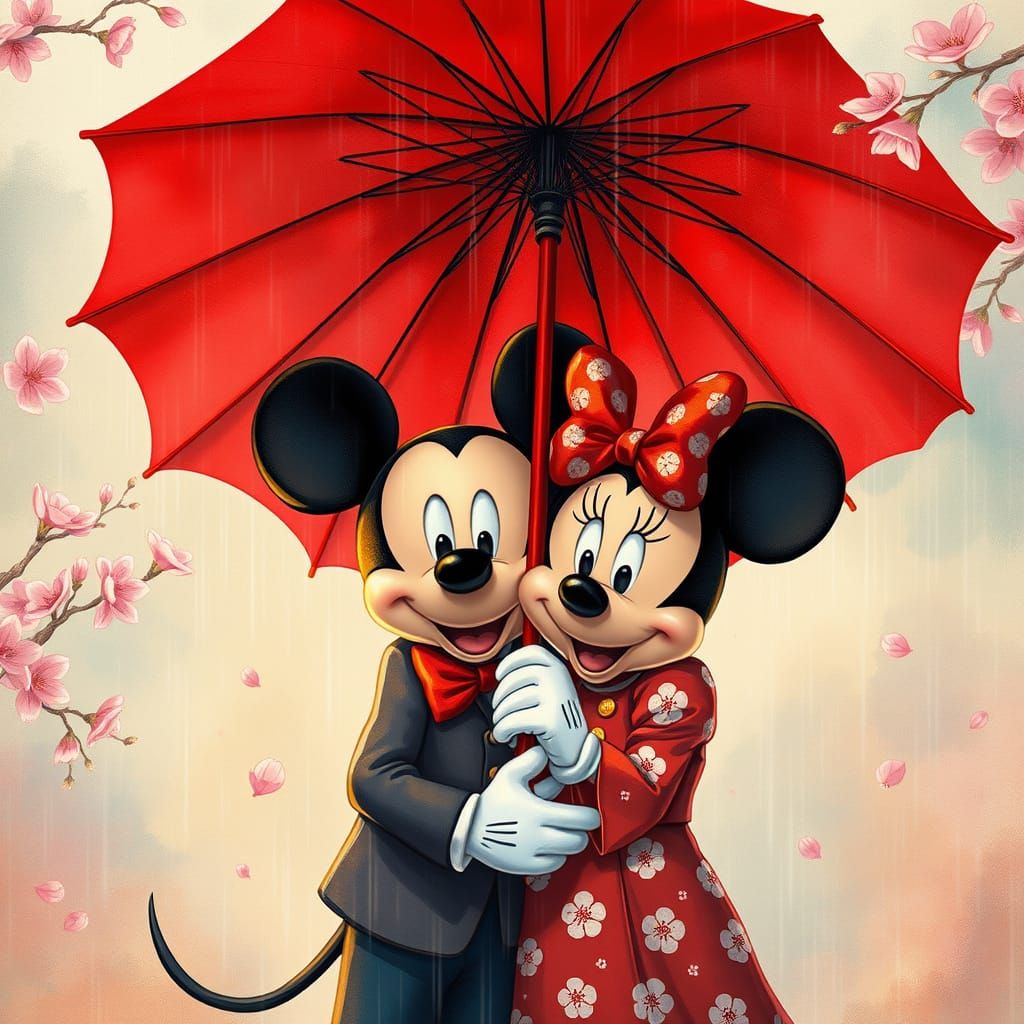 Adorable CGI cartoon,Mickey mouse and Minnie mouse huging ha...