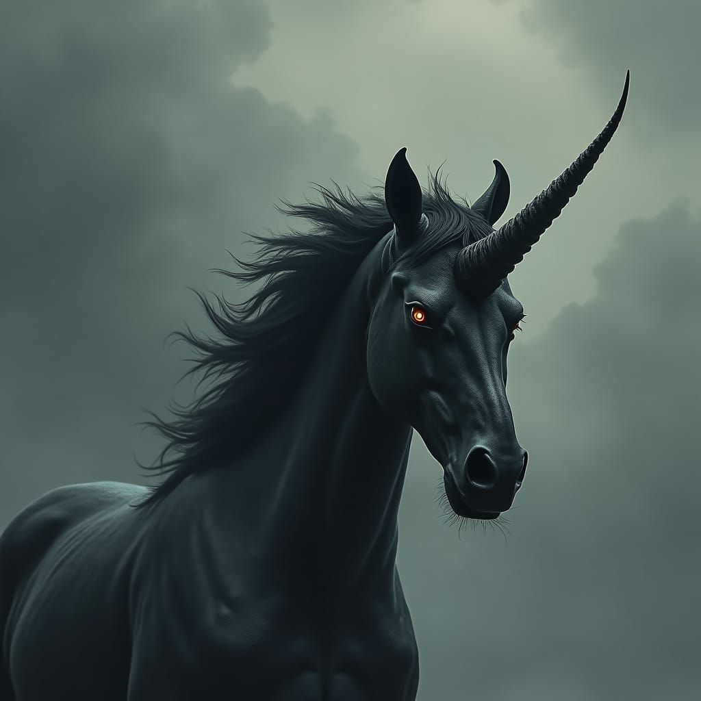 Menacing Black Unicorn in Dark Fantasy Style