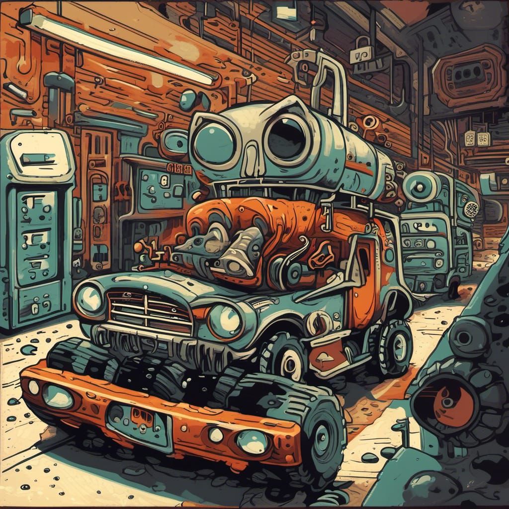 Oily Mechanic's Mishap: Industrial Accident Art