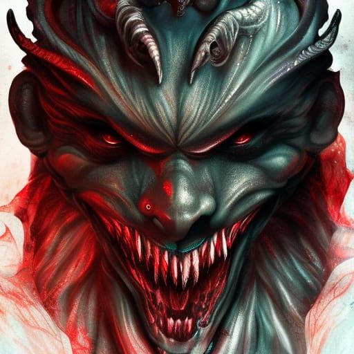 Demonic Face in Chinese Ink-Art Style