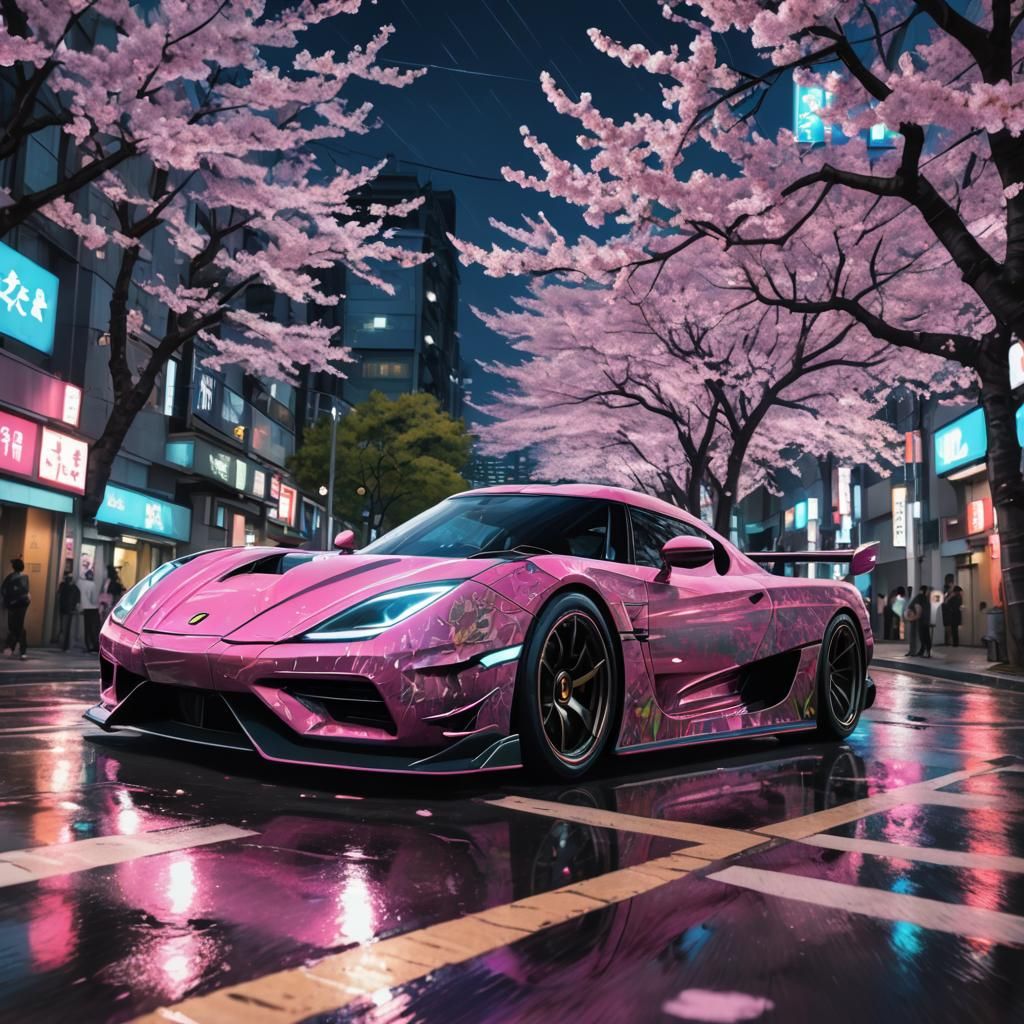 Koenigsegg Jesko in Tokyo Night, Digital Comic Art