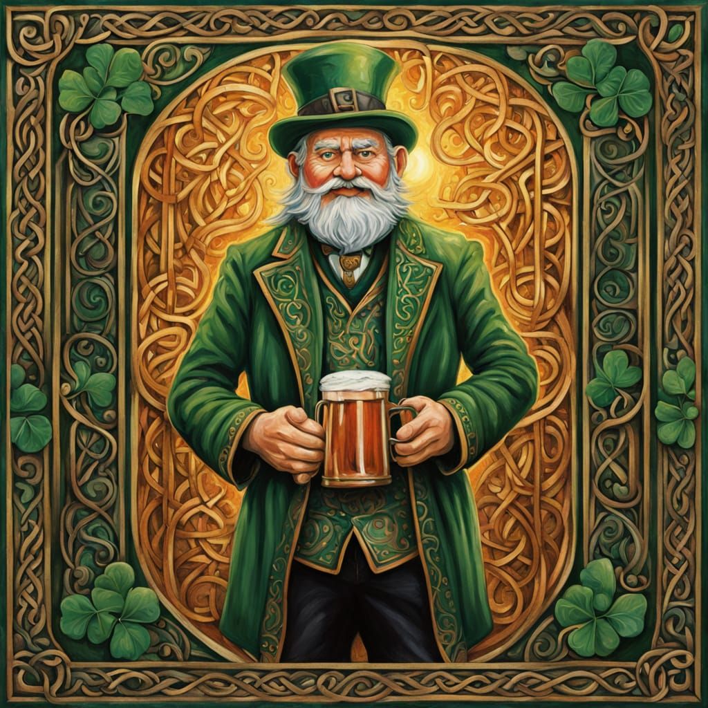 Joyful Leprechaun in Front of a Festive Irish Pub