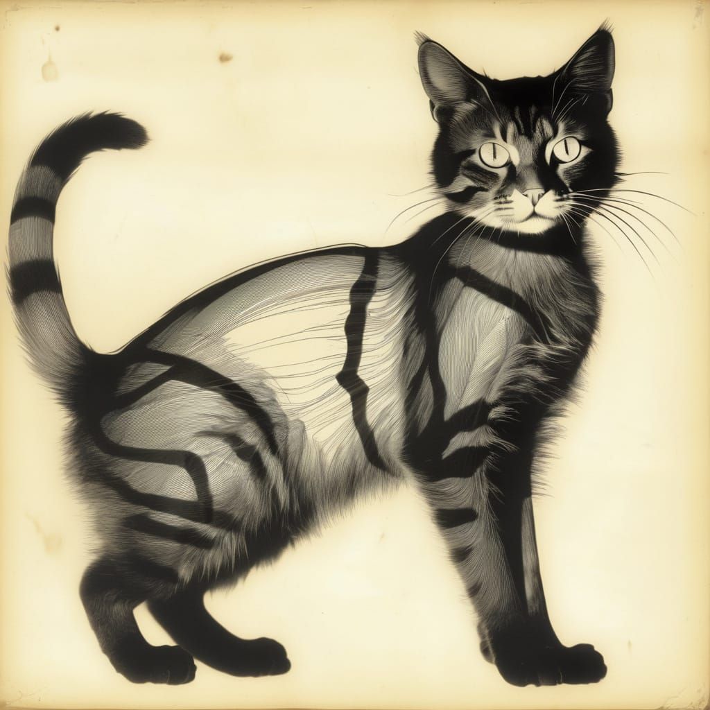 X-Ray Cat Vector in Chronophotography Style