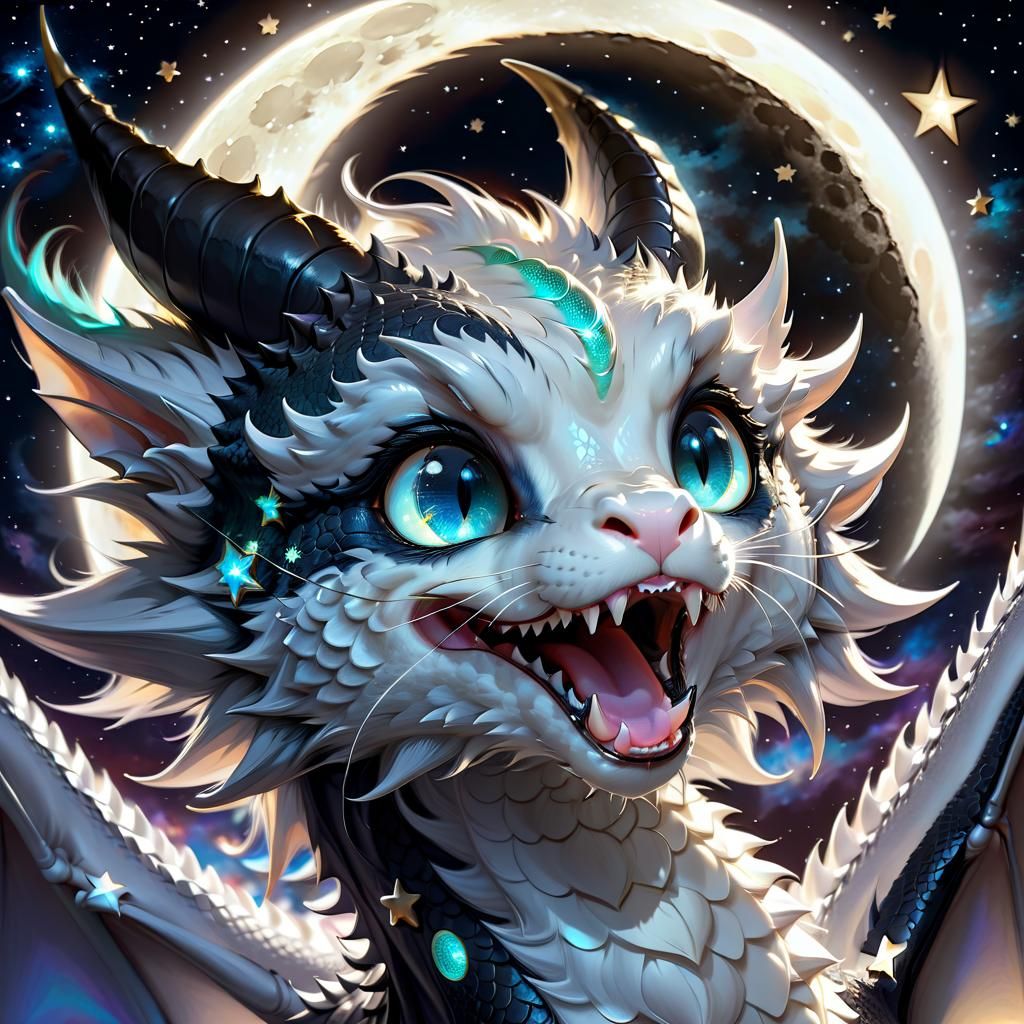Adorable Moon Dragon Portrait in Anime Style