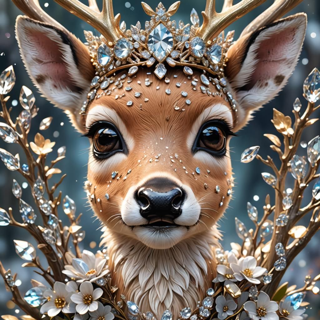 Cute Fallow Deer Fawn with Gem Crown