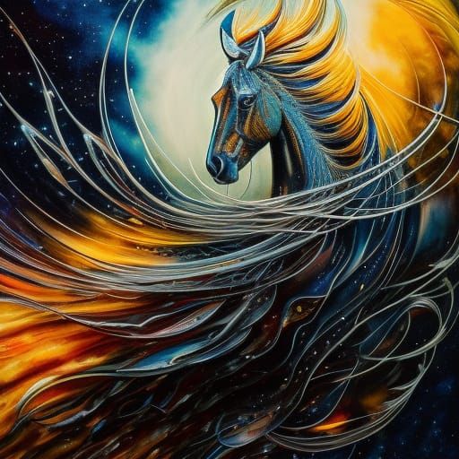 Galactic Fire Horse in Ink Flow Style